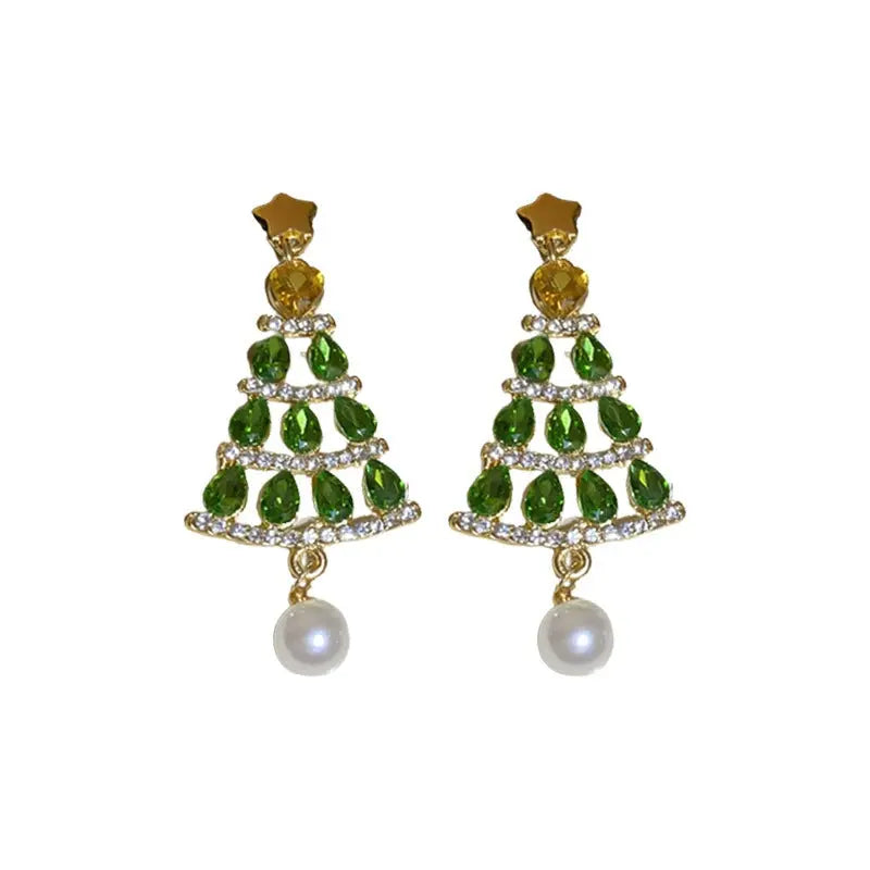 Silver Stud Rhinestone-encrusted XINGX Christmas Tree Pearl Earrings jewellery Umar Ahmed