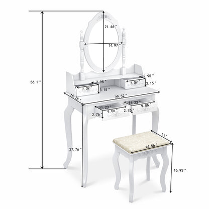 Modern Concise 4-Drawer 360-Degree Rotation Removable Mirror Dresser White