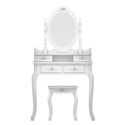 Modern Concise 4-Drawer 360-Degree Rotation Removable Mirror Dresser White