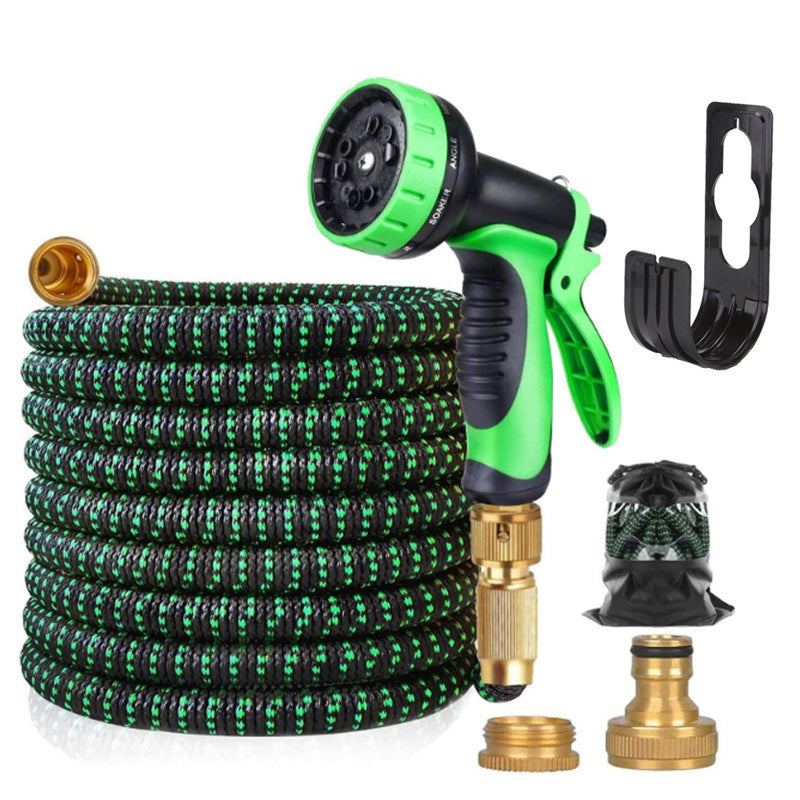 CheckMate24 XpandaHose Expandable  Garden Hose With Holder-Heavy Duty Superior Strength  Layer Latex Core Extra strong Brass Connerectors And 10 Spray Nozzle Storage Bag (Black & Green)