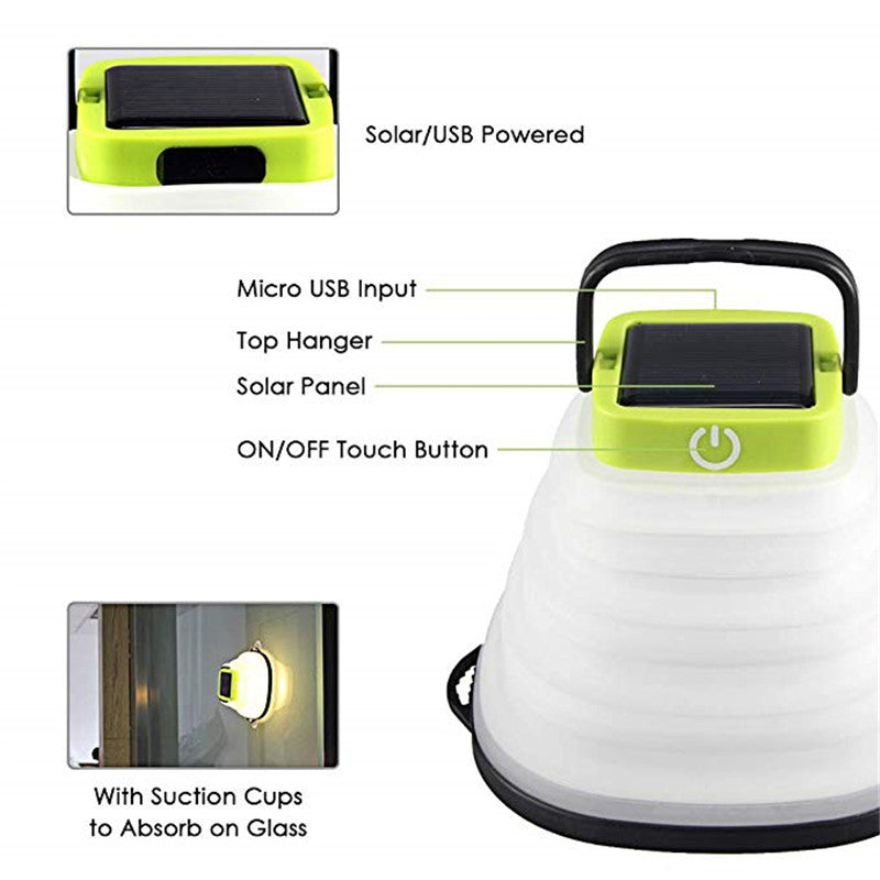 Opvouwbare campinglamp IP68 waterdichte zonne-opvouwbare lantaarn zonne-tentverlichting USB oplaadbare buitennachtgereedschap