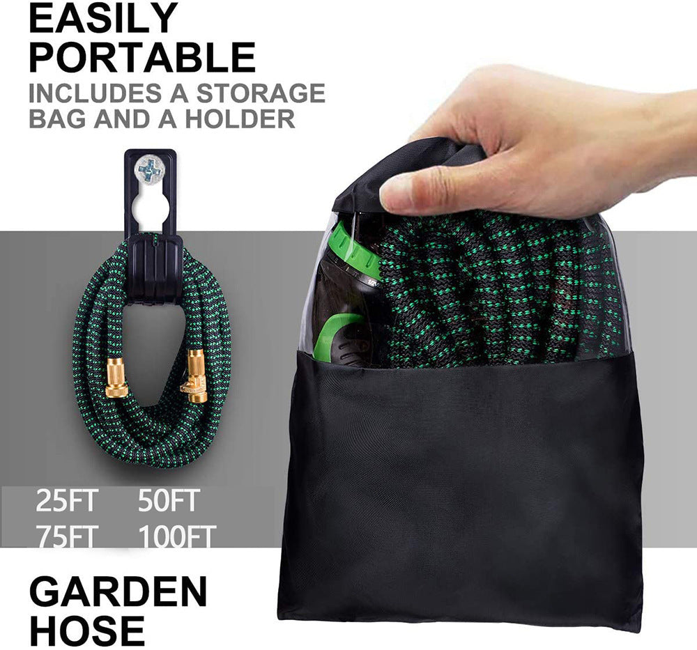 CheckMate24 XpandaHose Expandable  Garden Hose With Holder-Heavy Duty Superior Strength  Layer Latex Core Extra strong Brass Connerectors And 10 Spray Nozzle Storage Bag (Black & Green)