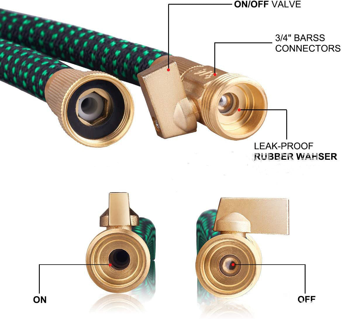 CheckMate24 XpandaHose Expandable  Garden Hose With Holder-Heavy Duty Superior Strength  Layer Latex Core Extra strong Brass Connerectors And 10 Spray Nozzle Storage Bag (Black & Green)