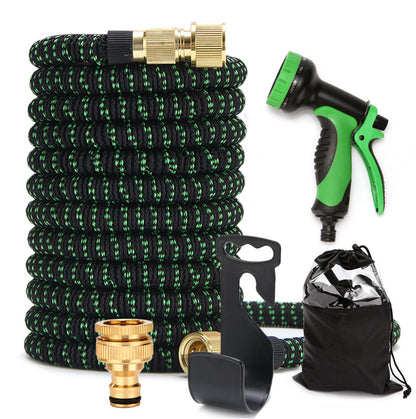 CheckMate24 XpandaHose Expandable  Garden Hose With Holder-Heavy Duty Superior Strength  Layer Latex Core Extra strong Brass Connerectors And Spray Nozzle Storage Bag (Black & Green)