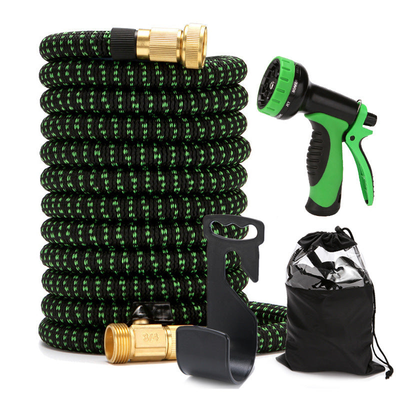 CheckMate24 XpandaHose Expandable  Garden Hose With Holder-Heavy Duty Superior Strength  Layer Latex Core Extra strong Brass Connerectors And Spray Nozzle Storage Bag (Black & Green)