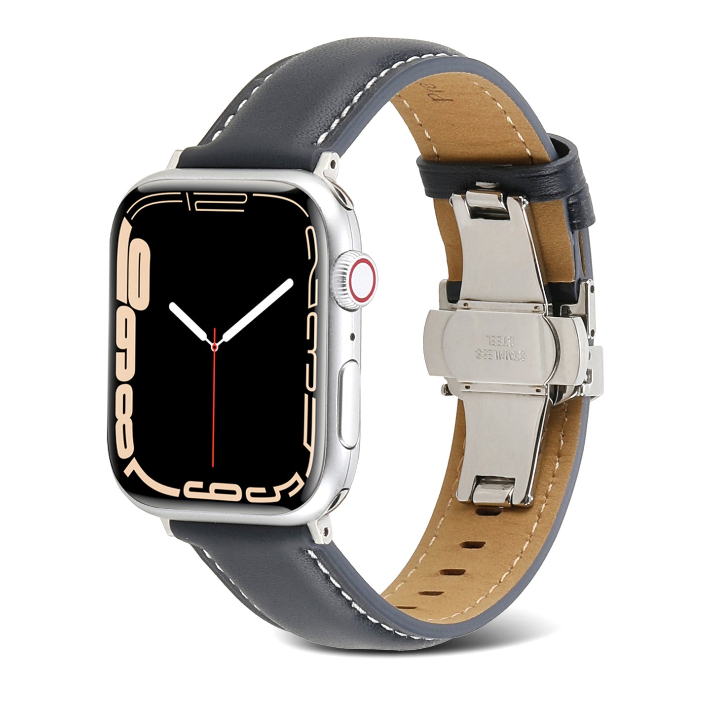 Suitable For Apple Watch Butterfly Buckle Genuine Leather Strap IWatch 6 7 Car Line Genuine Leather High-grade Butterfly Buckle Strap