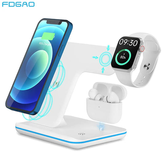 Wireless Charger Stand for iPhone 13 12 11 XS XR X 8 3 in 1 15W Fast Charging Station Dock For Apple Watch 7 6 SE 5 Airpods Pro