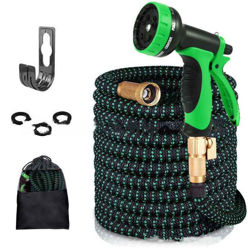CheckMate24 XpandaHose Expandable  Garden Hose With Holder-Heavy Duty Superior Strength  Layer Latex Core Extra strong Brass Connerectors And 10 Spray Nozzle Storage Bag (Black & Green)