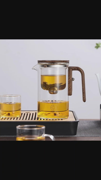 One Click Magnetic Teapot Separation Filtration Glass Tea Pot Wood Handle Tea Water Separation Inner Container Teapot